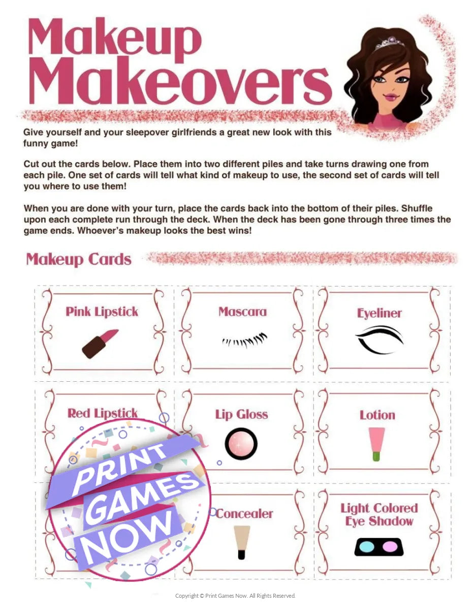 Slumber Party Makeup Makeovers Party Game