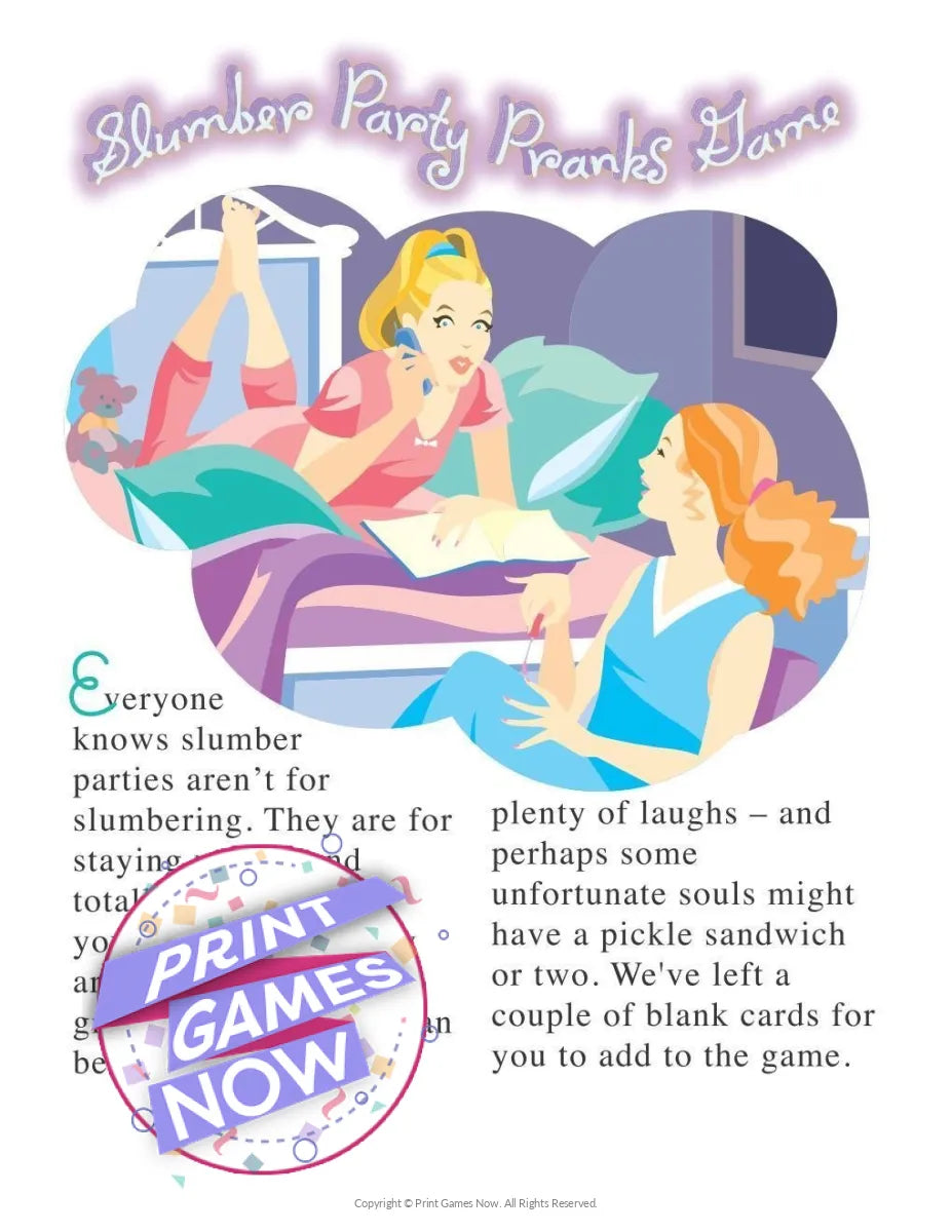 Slumber Party Pranks Party Game