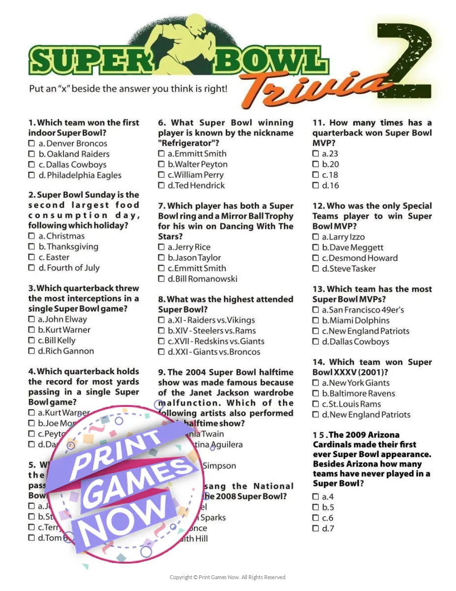 Super Bowl Trivia II Party Game