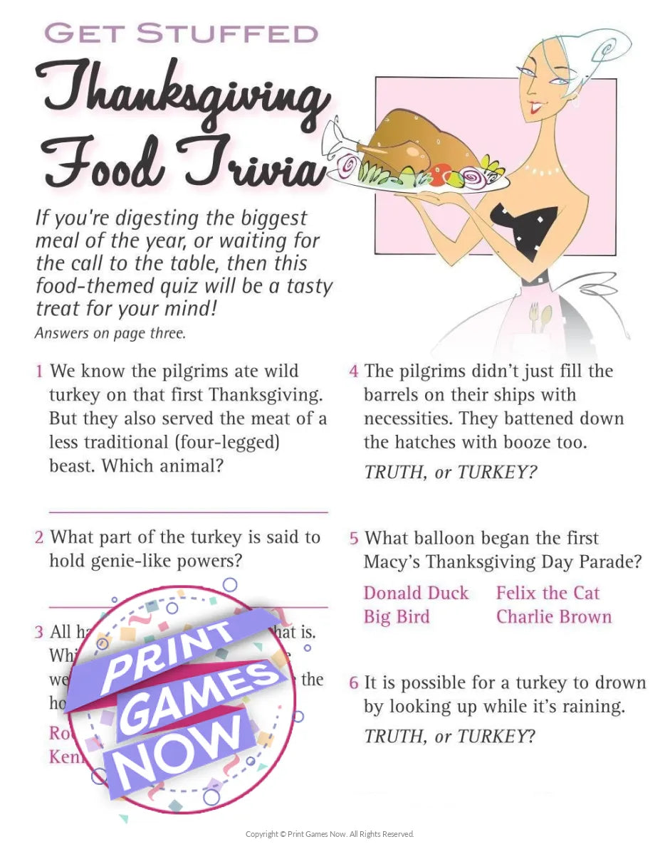 Thanksgiving Food Trivia Party Game