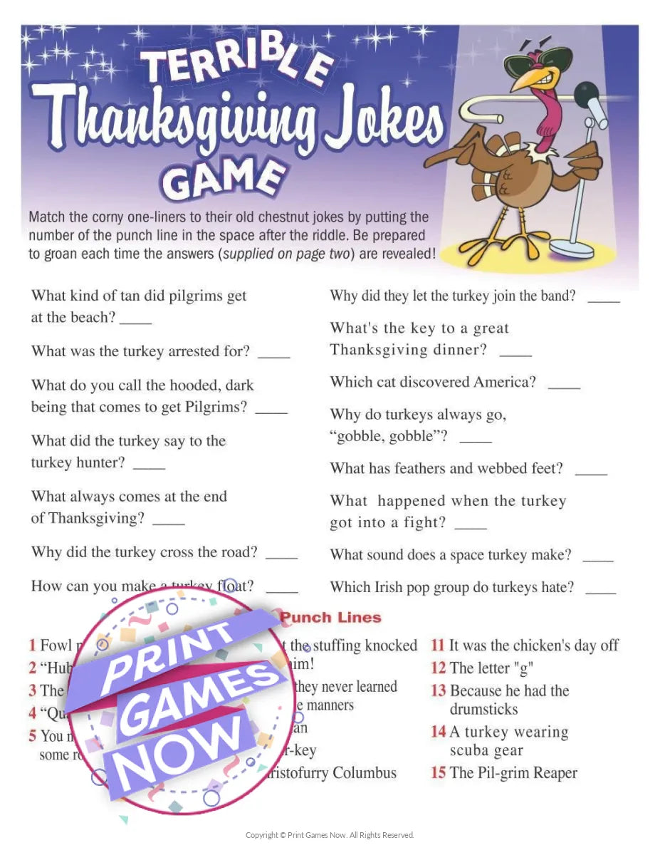 Thanksgiving Terrible Jokes Party Game