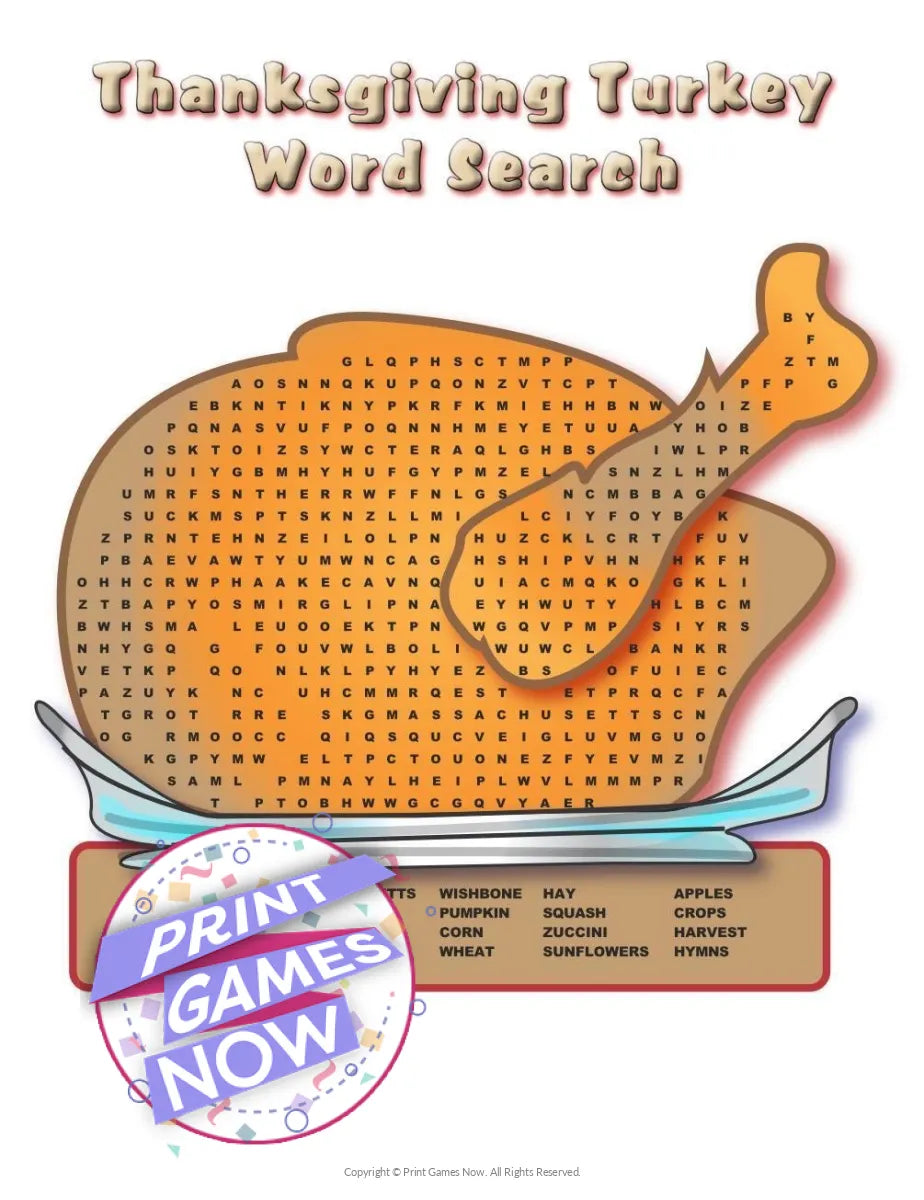 Thanksgiving Word Searches Pack Party Game