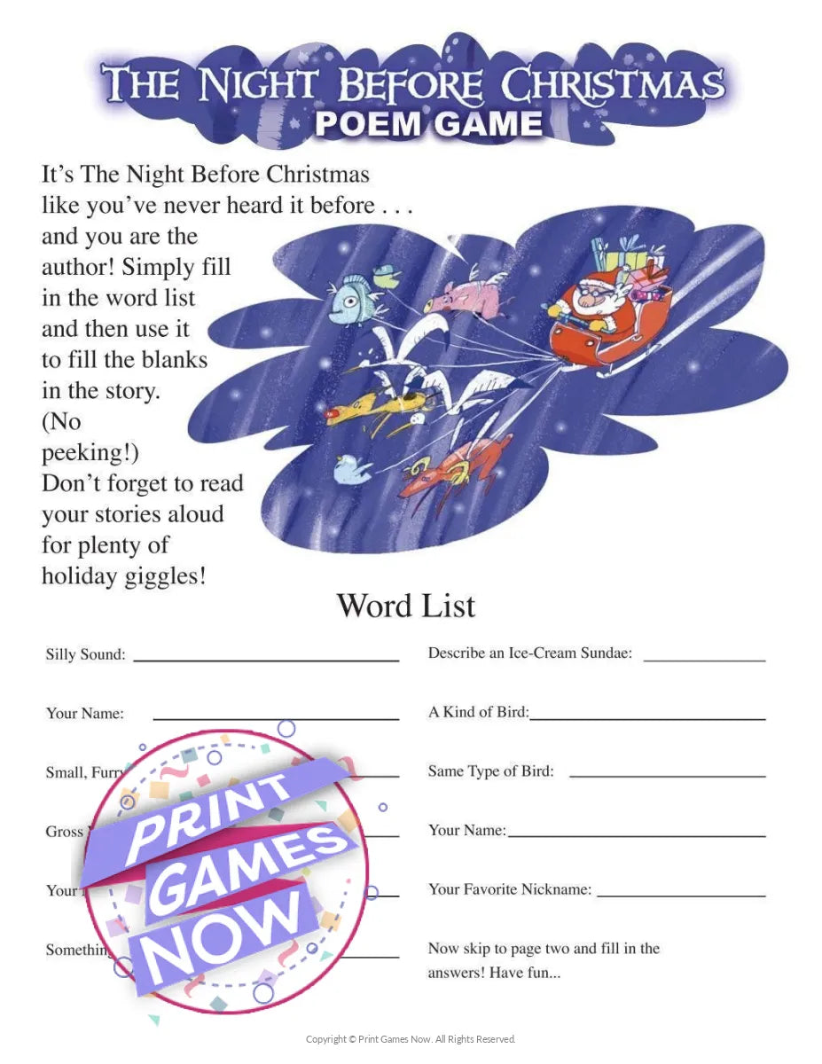 The Night Before Christmas Mad Libs Party Game