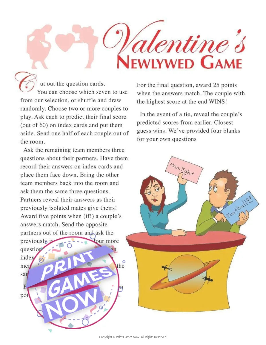 Valentines Day Newlywed Questions Party Game
