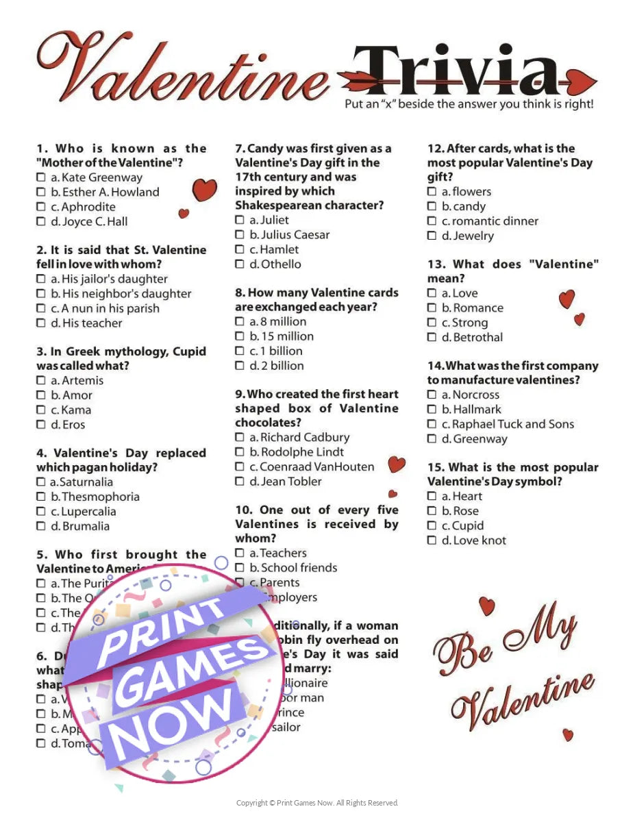 Valentines Day Trivia I Party Game
