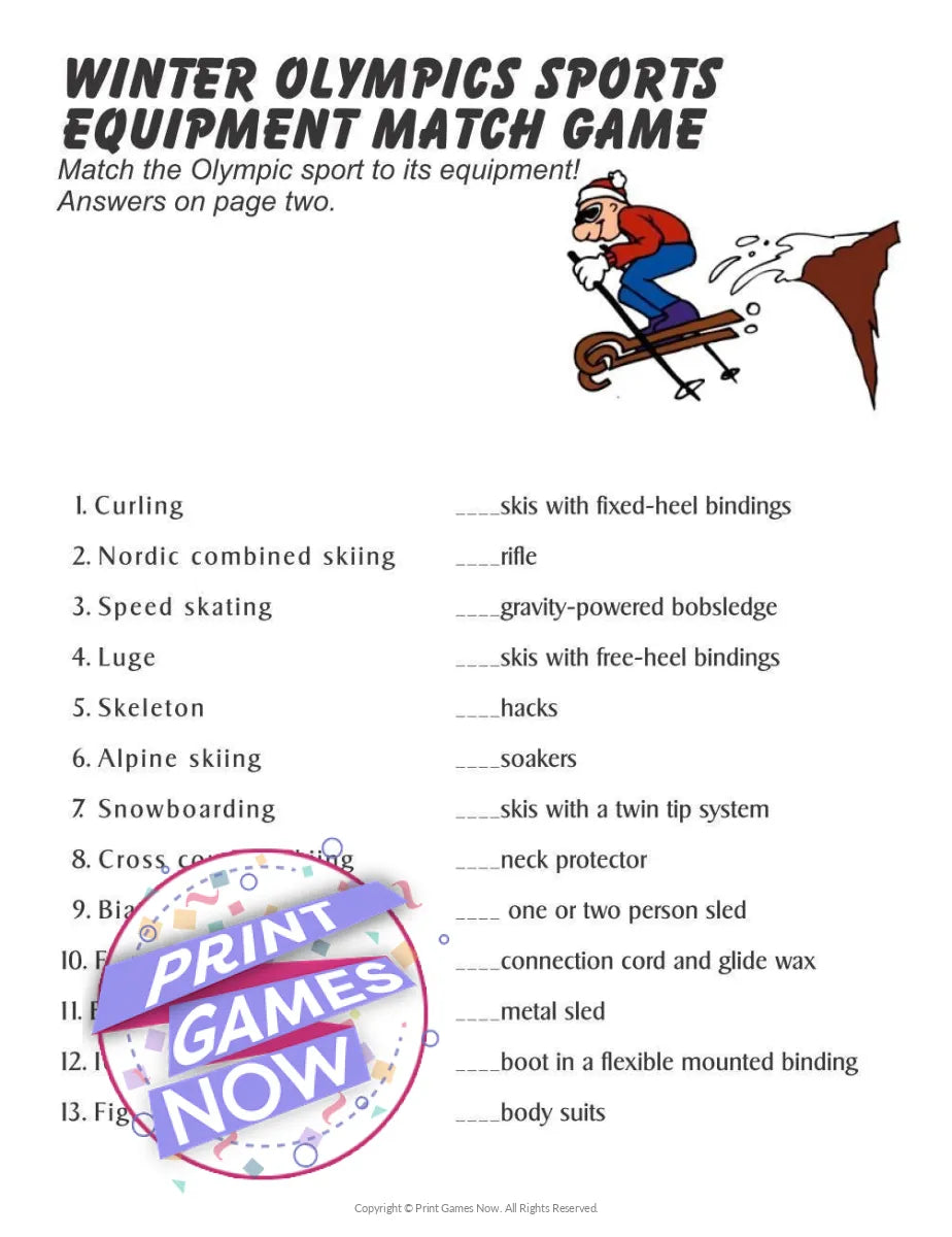 Winter Olympics Sports Match Party Game