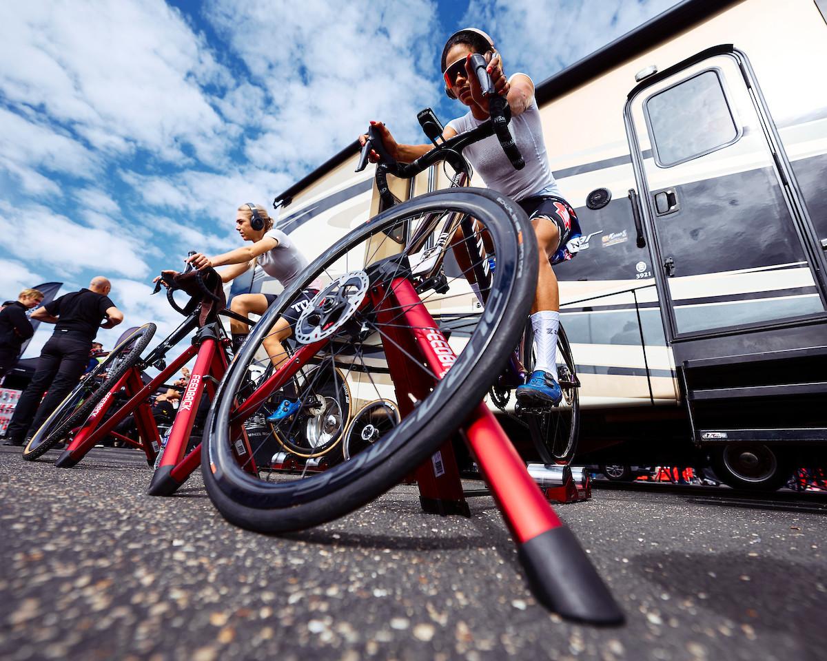 David Menut, Michael Boros, Lars van der Haar, Curtis White and other athletes compete in the Trek CX Cup Cyclocross cycling race held in Waterloo, Wisconsin on Oct. 7, 2022. (Photo by Bill Schieken/Sipa USA) Riders and mechanics at the Trek CX Cup UCI World Cup in Waterloo, Wisconsin in October 20