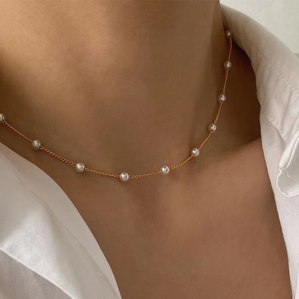 Beads Neck Chain Pearl Choker Necklace