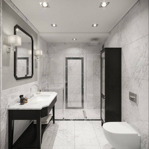 Bianco Carrara Marble Bathroom White floor tiles