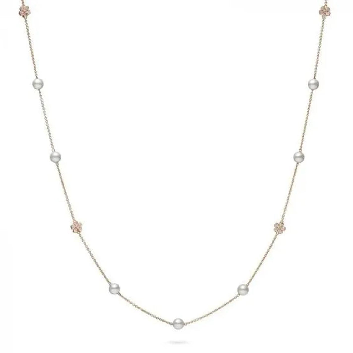 Mikimoto Cherry Blossom 18K Rose Gold Diamond and Akoya Cultured Pearl  Station Necklace | Raffi Jewellers