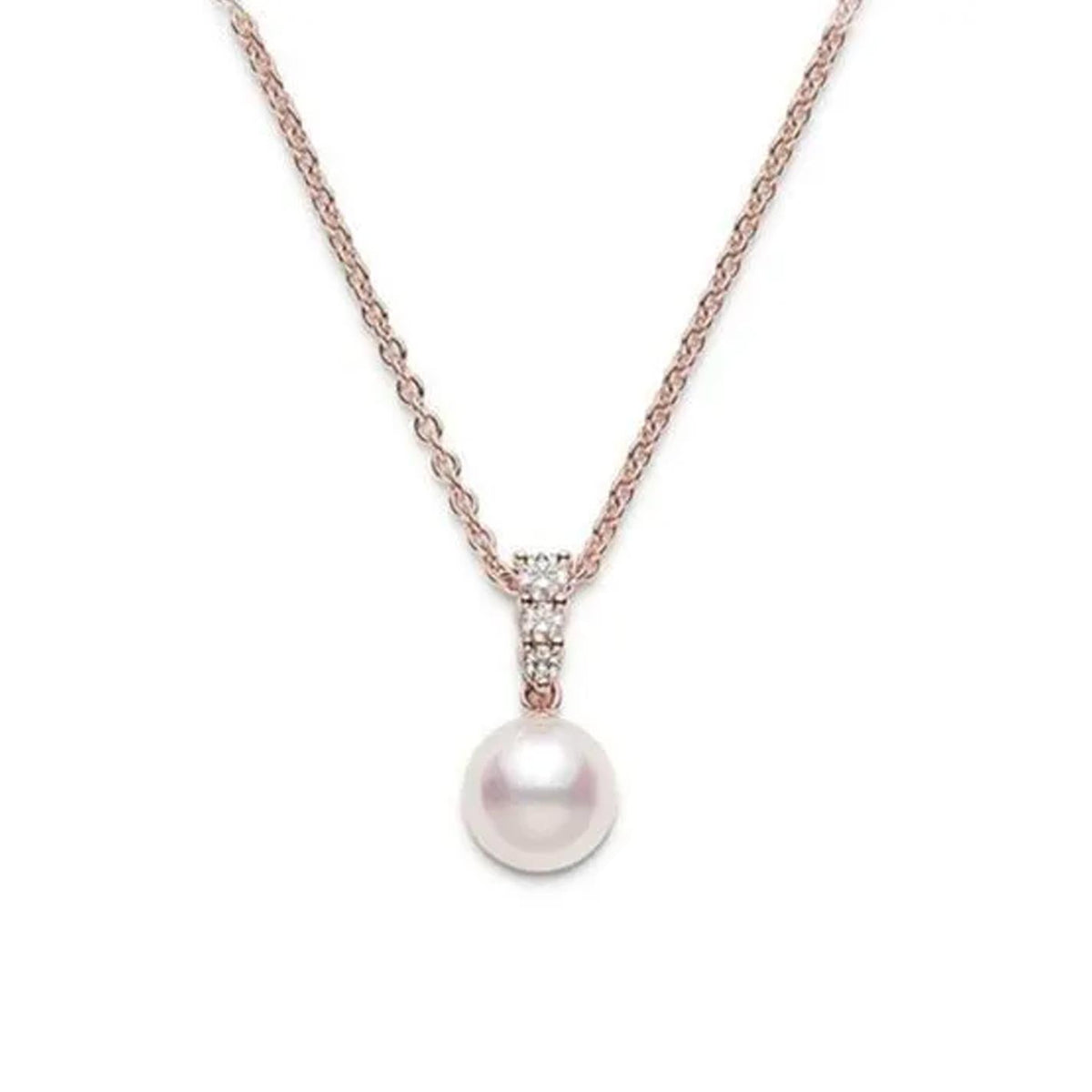 Mikimoto Cherry Blossom 18K Rose Gold Diamonds and Akoya Cultured Pearl  Necklace Pendant