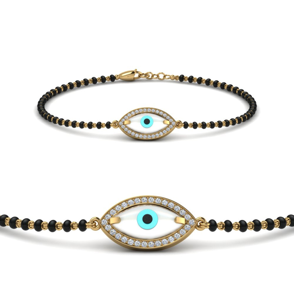 Zivom Hamsa Hand Evil Eye Mother Of Pearl Zircon 22K Gold Hand Mangalsutra Bracelet For Women