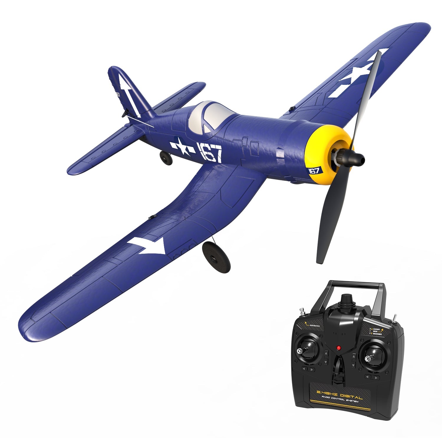 VOLANTEXRC Corsair F4U Warbird Remote Control RC Airplane with Gyro Stabilizer 2 pcs Batteries