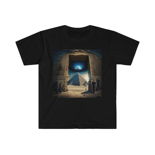 Cosmic Witnesses: Psychedelic Ai Art Men's and Women's Unisex T-Shirt for Festival and Street Wear Pyramids v6.1
