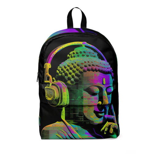 Subtle Smiling Buddha with Headphones Meta Zen Music Tribal Fusion Backpack Unisex Classic Backpack (PROTOTYPE)