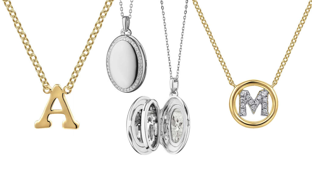 Gabriel & Co. Letter pendant necklaces and Monica Rich Kosann picture locket.