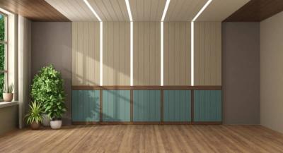 bandes lumineuses rectangulaires au mur et au plafond d'une pièce rénovée vide