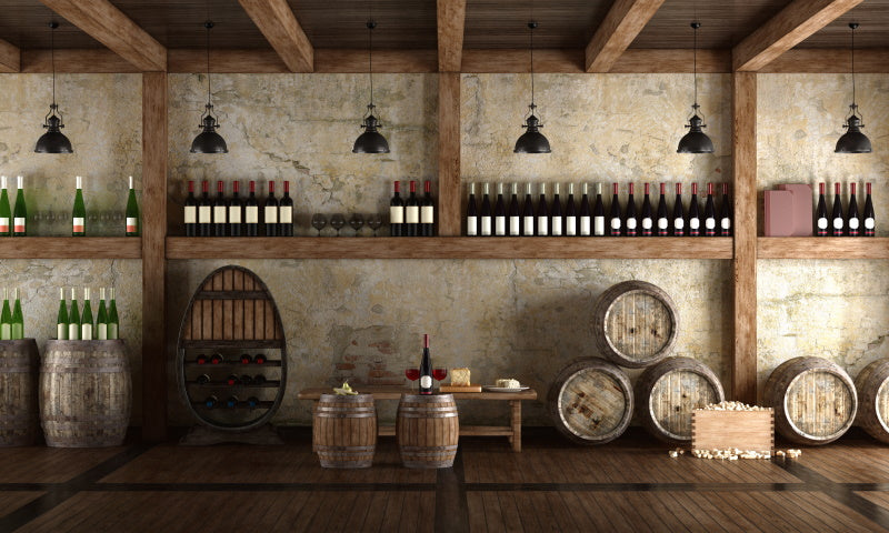 éclairage design d'une grande cave à vin avec espace dégustation