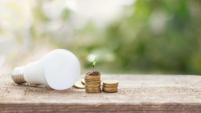 pièces de monnaie et ampoule : ampoule LED économique