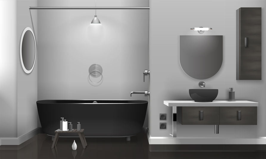 éclairage de salle de bain design, dans les tons gris et noirs