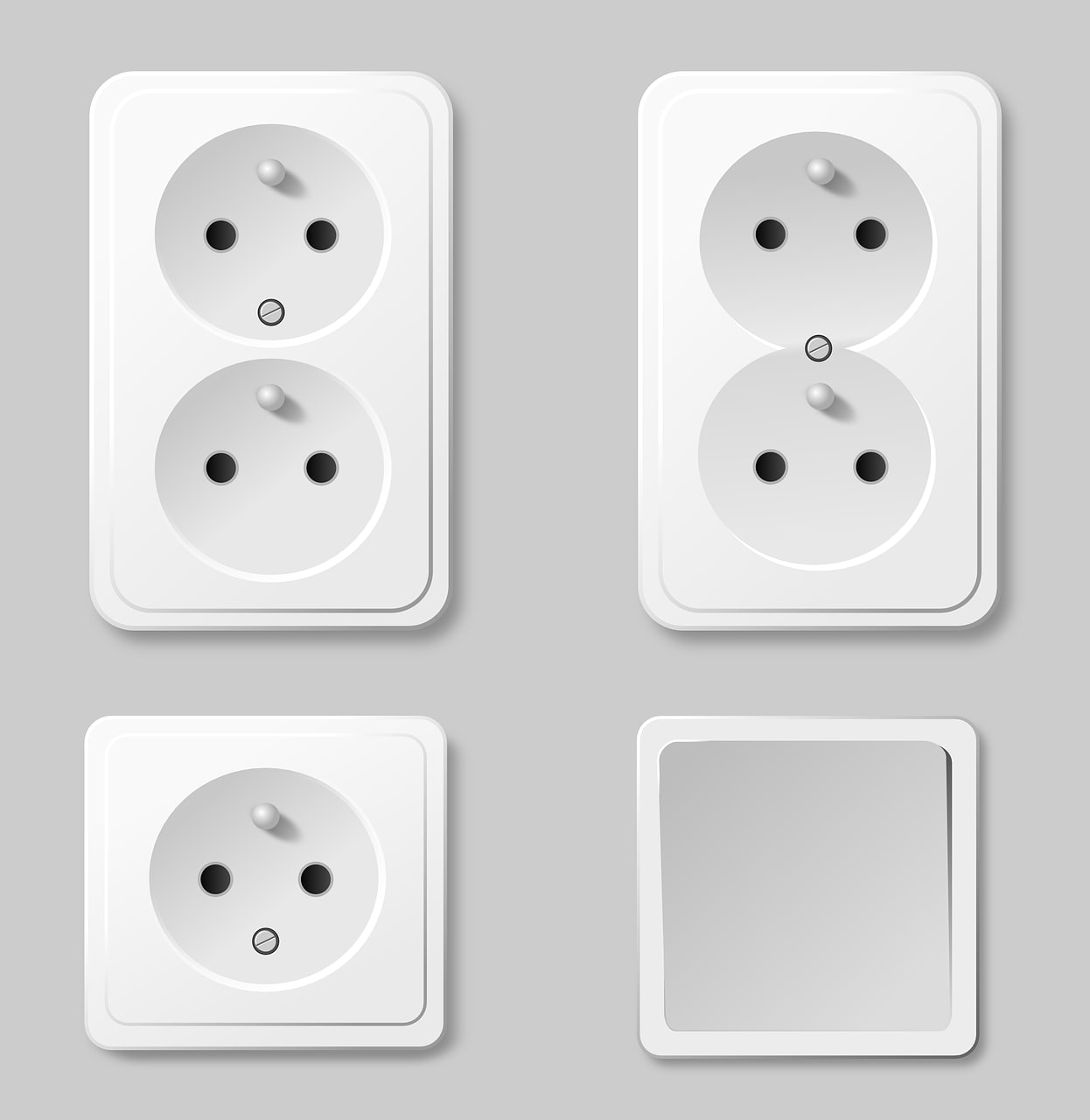 3 prises électriques et un interrupteur