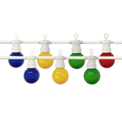 guirlande guinguette LED avec ampoules vertes, jaunes, rouge et bleues