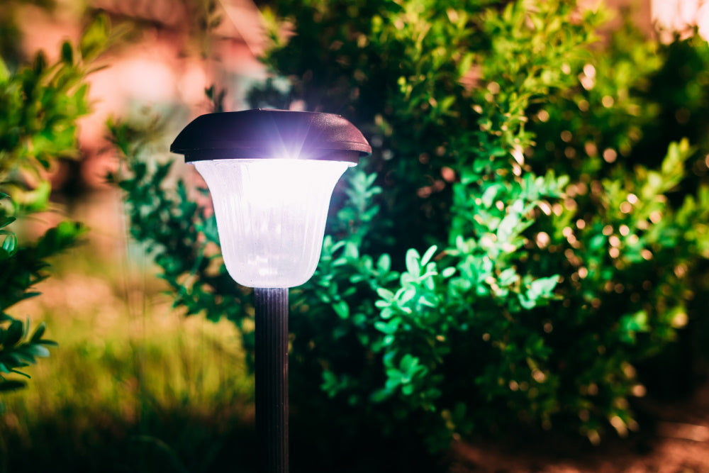 lampe solaire extérieure LED dans un jardin