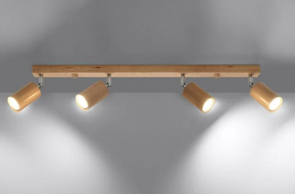 plafonnier LED design en bois avec 4 spots
