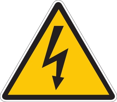 panneau jaune triangulaire signalant un danger électrique