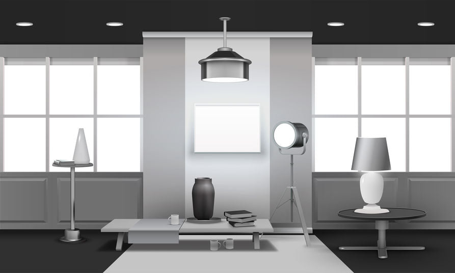 salon en noir et blanc éclairé par 4 spots LED de type GU10