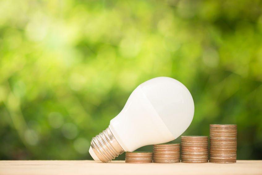 Ampoule Led Et Pile De Pièces Concept D'économie, Entreprise électrique Et  écologique, Consommation économique, Sauvez La Planète.