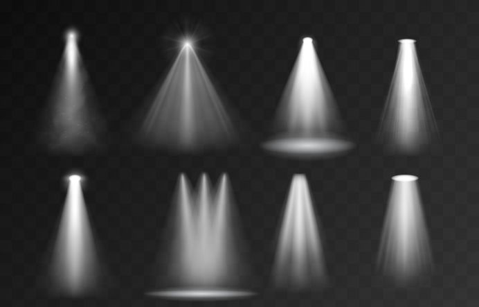 image noire et blanche avec 8 angles de faisceaux de lumière plus ou moins larges