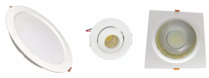 3 spots LED encastrables de différents diamètres, plus ou moins larges
