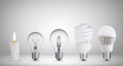 5 types d'ampoules : bougie, à incandescence, halogène, fluocompacte, LED
