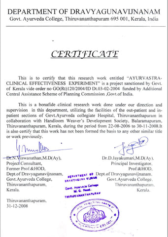 Certificate of Ayurvastra