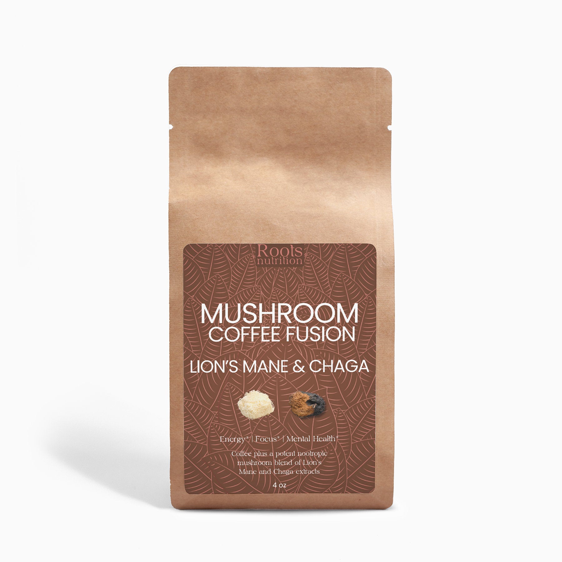 Mushroom Coffee Fusion - Lion’s Mane & Chaga 4oz - Roots Nutrition product image