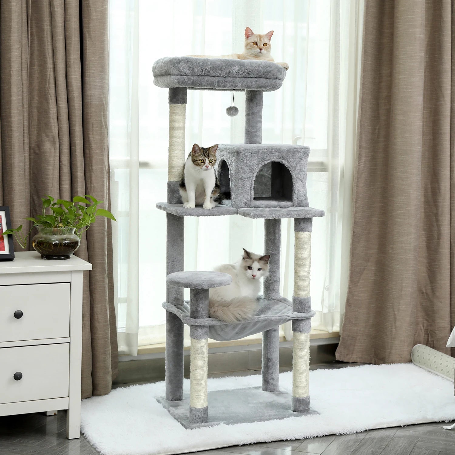 H143CM Multi-Level Cat Tree, Condo Furniture with Sisal-Covered Scratching Posts, Cat Tree Plush Condo, Spacious Perches for Kitten