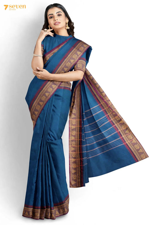 Women's Fashionable Trendy Traditional Handloom Khadi Cotton Saree  Desigined With Separate Blouse Piece ( Navy Blue )