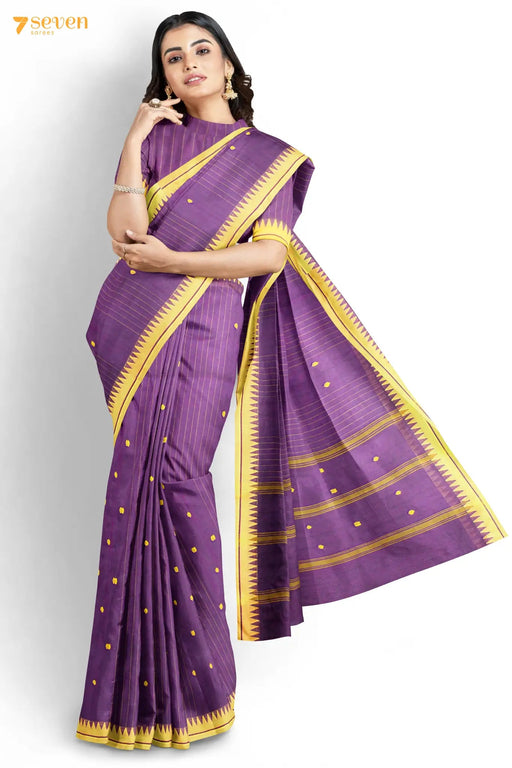 Buy Purple Dhaniakhali Cotton handwoven Saree online by Craftiva