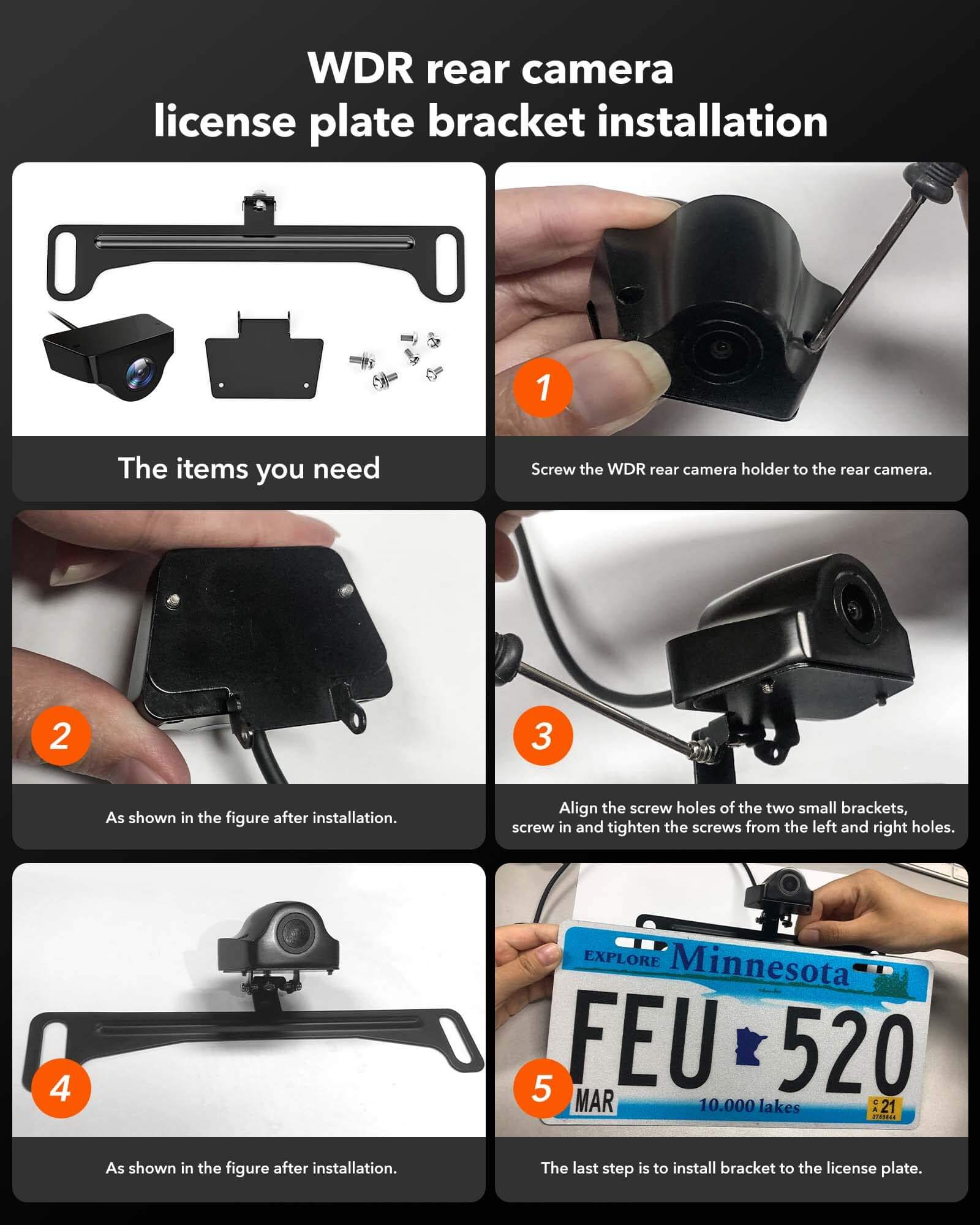 WOLFBOX- Reverse- Rear- Camera- License- Plate- Bracket