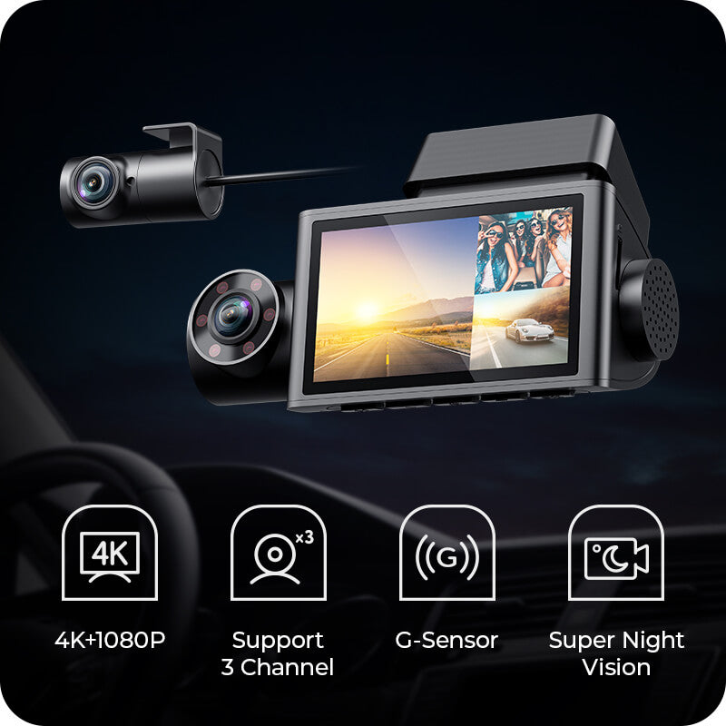 i07 | 3 Channel 2.5K+1080P+1080P Dashboard Recorder Built-in GPS WiFi