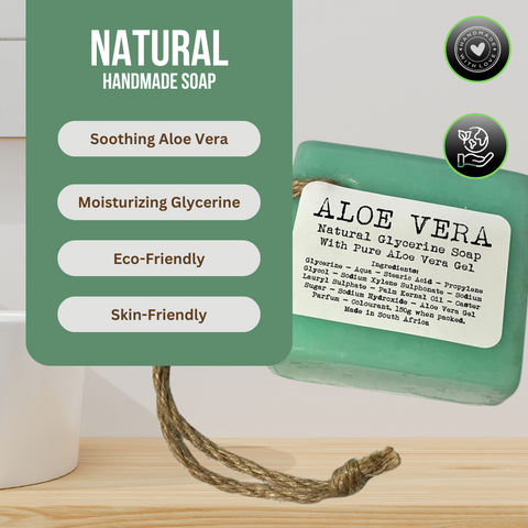 Natural Glycerine Soap with Pure Aloe Vera Gel on a Rope - 150g