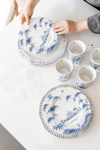white and blue china plates