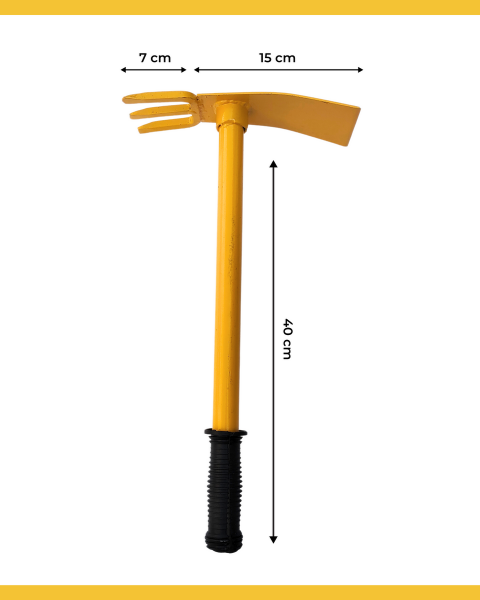 HECTARE TRADITIONAL HOE WITH 3 PRONG HAND POWERED CULTIVATOR -YELLOW product  Image