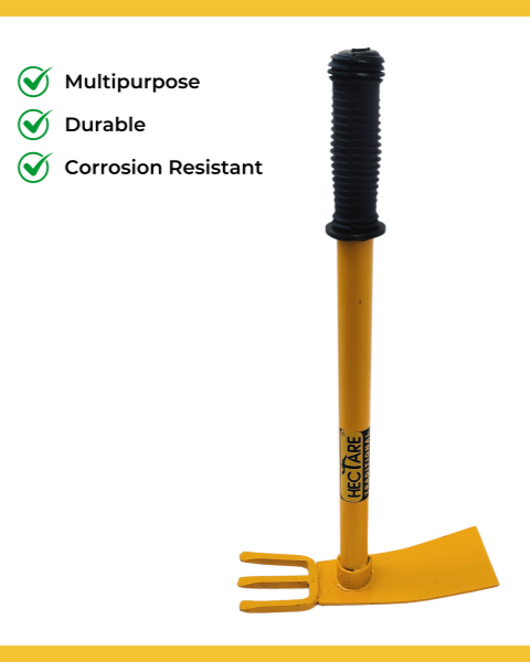 HECTARE TRADITIONAL HOE WITH 3 PRONG HAND POWERED CULTIVATOR -YELLOW product  Image
