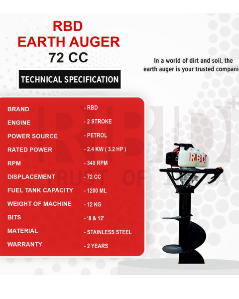 RBD Trolley Earth Auger 72cc With 2 Auger Bit Free product  Image 6