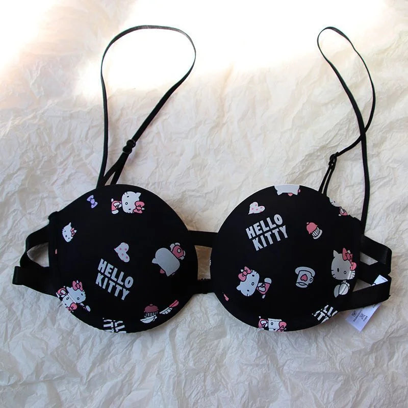 Hello Kitty Pink and Black Spotty Bra 🎀 SIZE 36C - Depop