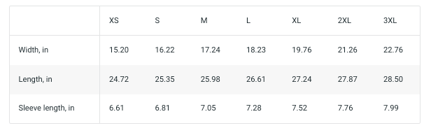 Ladies Tee - Size Chart