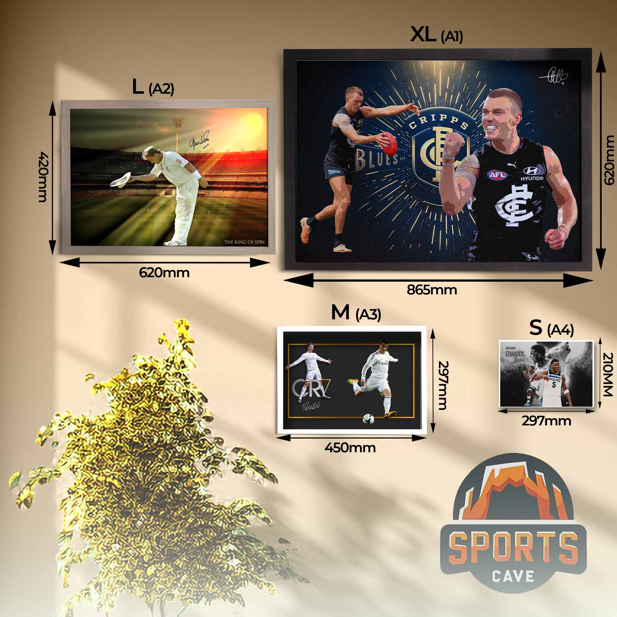 Sports Cave Framed Posters Sizing Guide.