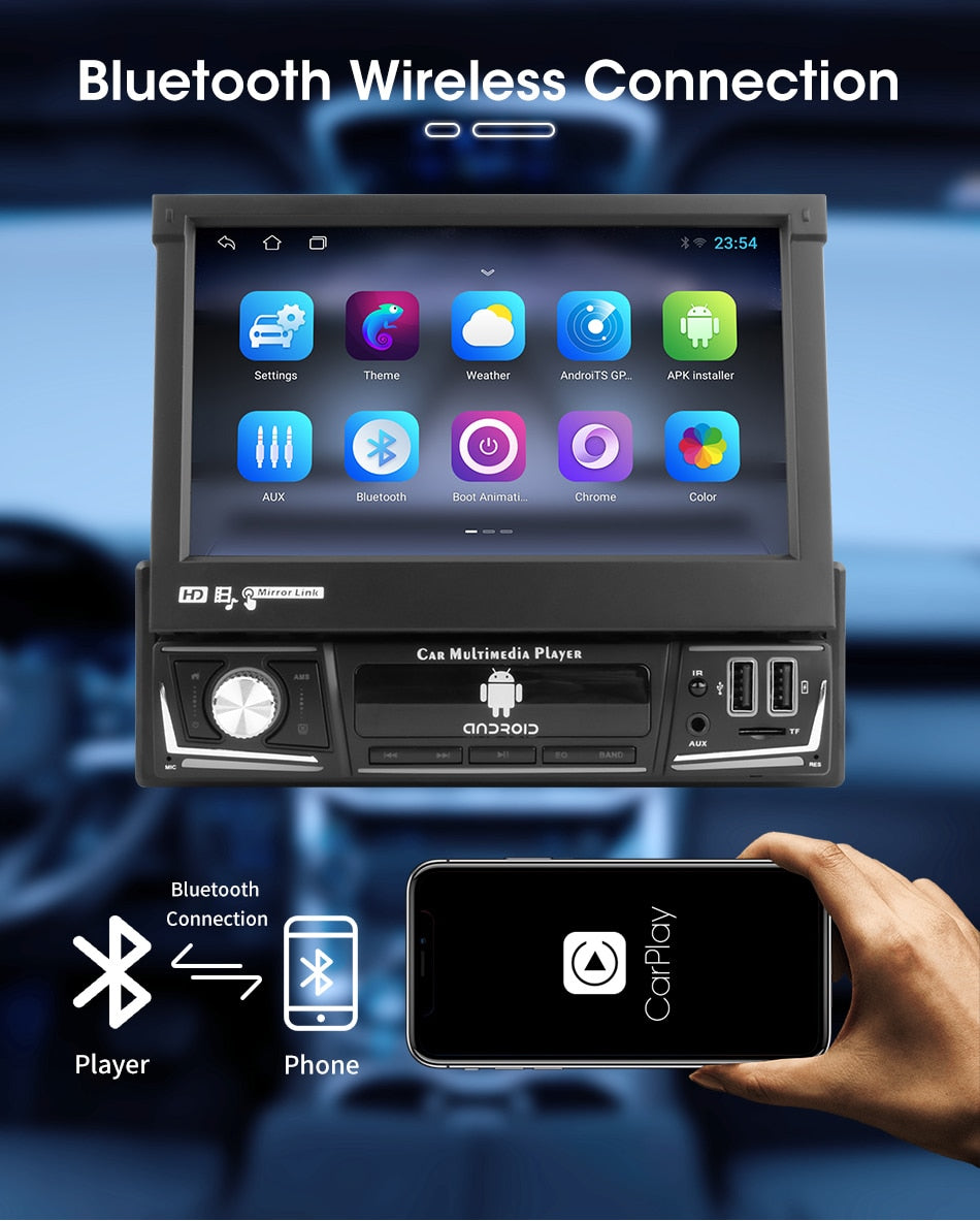 Srnubi Android 11 Universal Car Radio 1 Din 7" IPS Retractable Screen GPS Navigation Carplay Multimedia Video Player Stereo